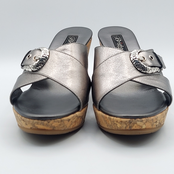 Brighton Summer Made In Italy Platfrom Cork Wedge Heel Sandals Pewter Women's 7 - Picture 4 of 10